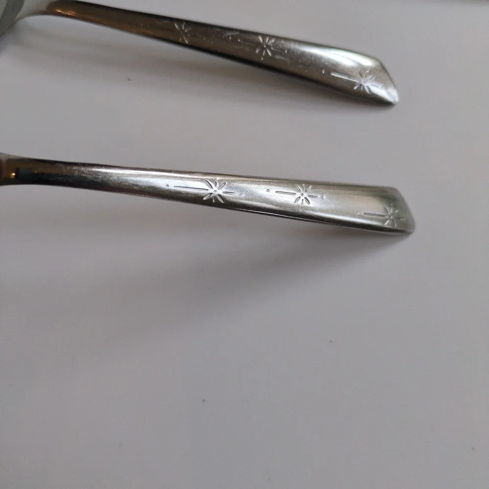 Vtg MCM Starburst Silco Stainless Silverware Large Spoons (4) USA Flatware